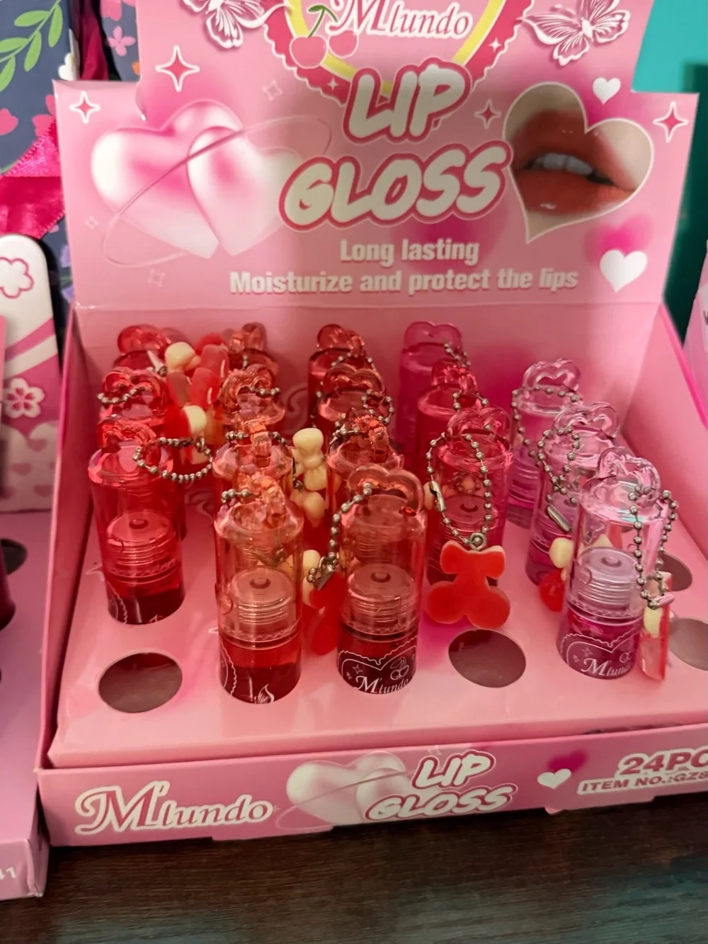 Mlundo Lip Gloss Keychain - Pink & Red